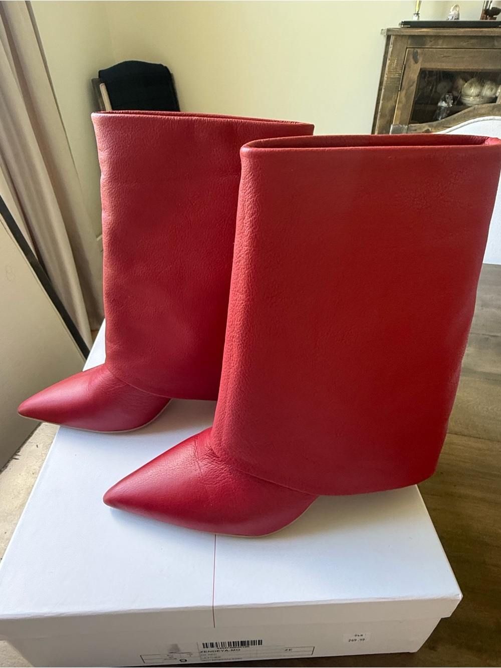 Mollini Zendeya Dark Red Leather Foldover Boots Size 9
